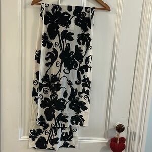 Black and White Silk Floral Scarf